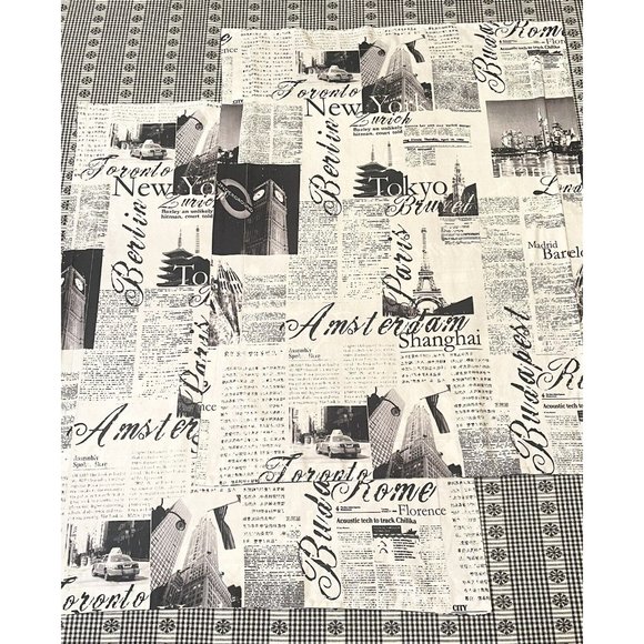 Set of 2 Alamode Home Passport Shams Black White Reversible Cotton Cities News - Picture 2 of 10